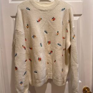 Lovely Melody Cream Sweater with Floral Embroidery